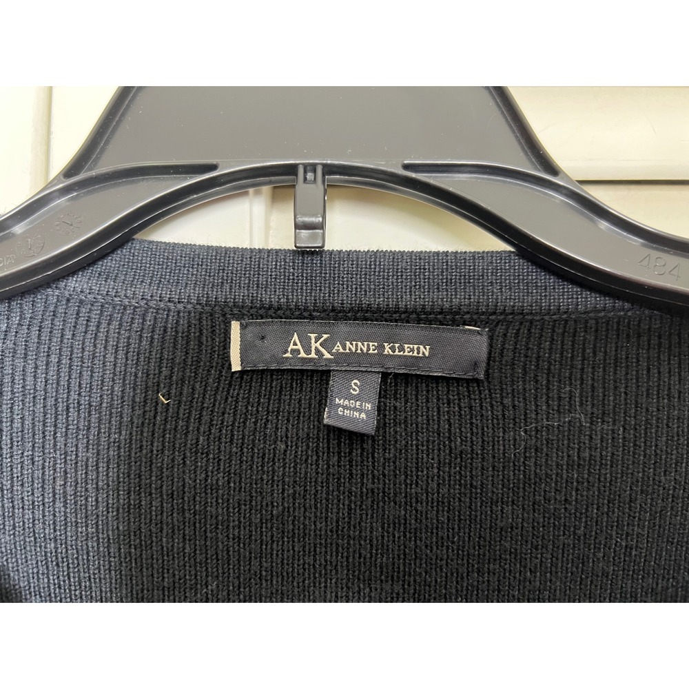 Anne Klein Black Cardigan S Leather Placket Turn Lock Sweater Old Money Chic - Picture 3 of 10